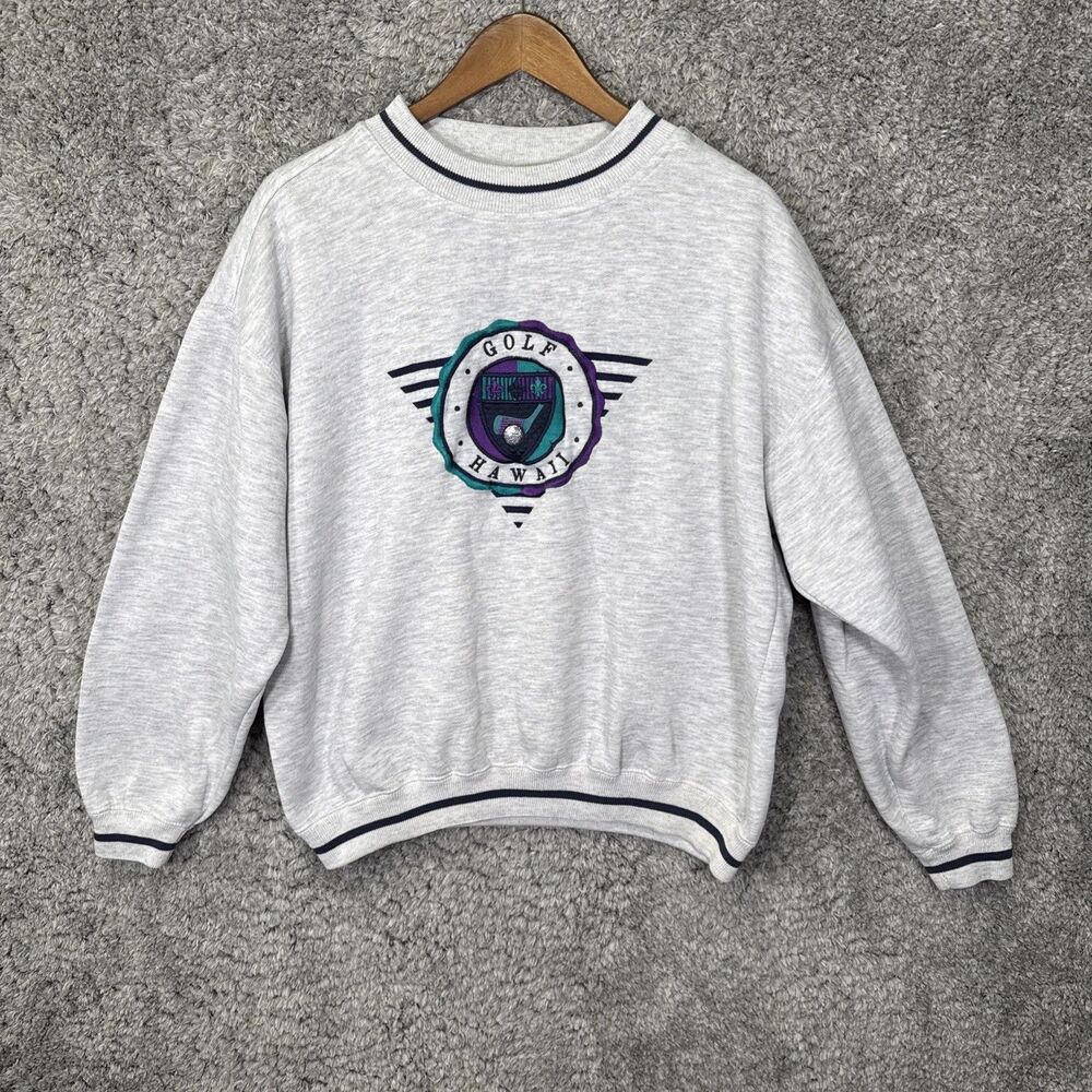 Vintage 90s Golf Hawaii Grey Sweatshirt Size Medium Embroidered